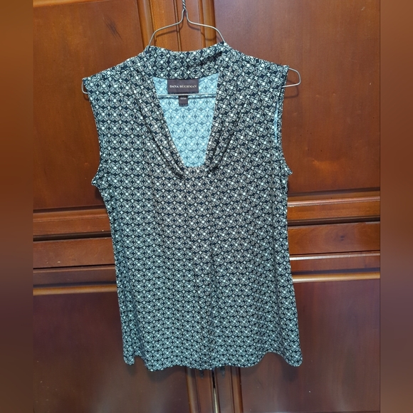 🧑🧑‍🦳Dana Buchman Sleeveless Top Womens Stretch Black/White Geometric Print S - Picture 9 of 9